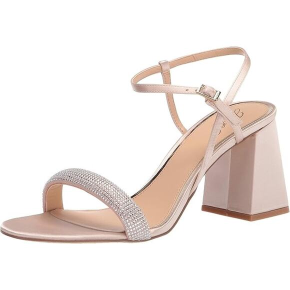 Jewel Badgley Mischka Women's Earlene Block Heel Evening Sandals, Beige Size 5M - Picture 1 of 5